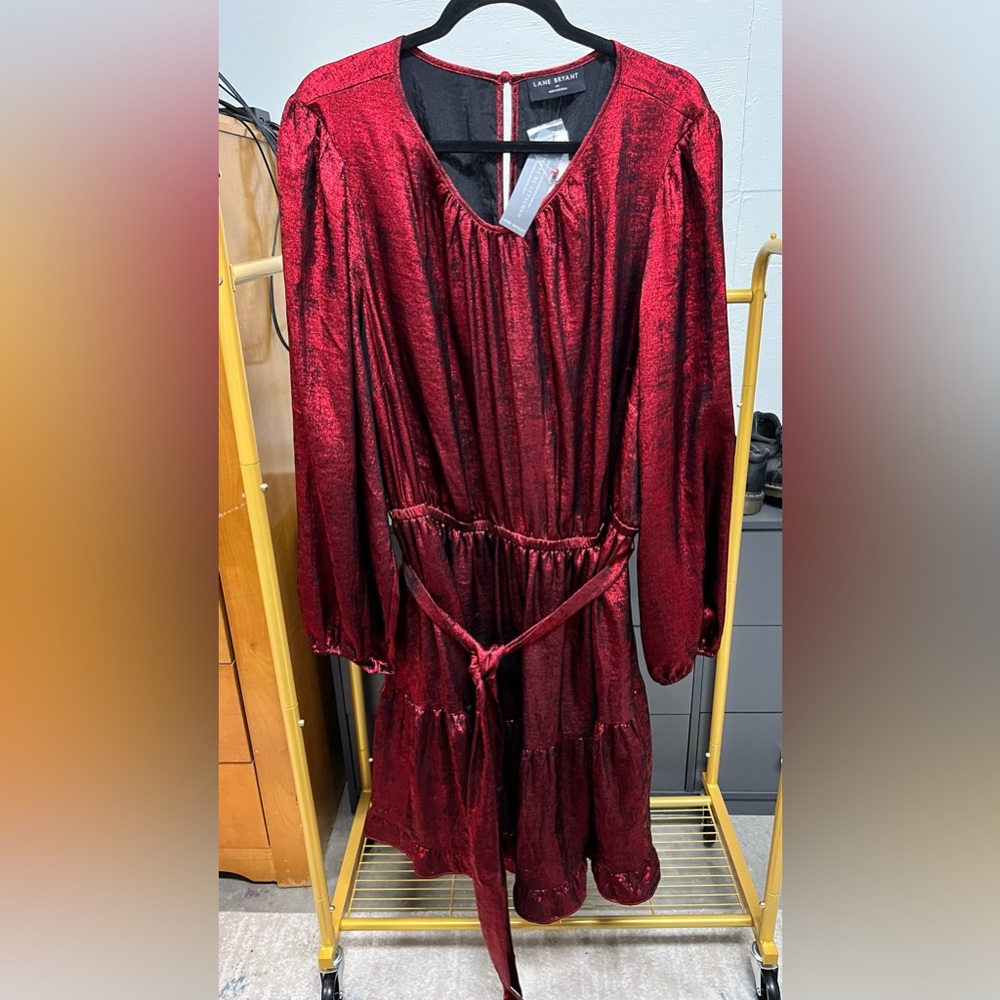 Lane Bryant foil red holiday cocktail dress. 24W